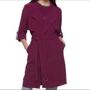 Jennifer Lopez Draped Trench Coat Size M Burgundy